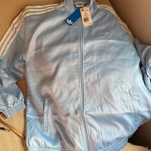 adidas Light Blue Track Jacket with White Stripes